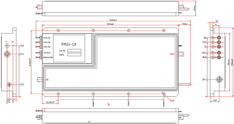 Рис.1. Габаритный чертеж усилителя PM24-C8