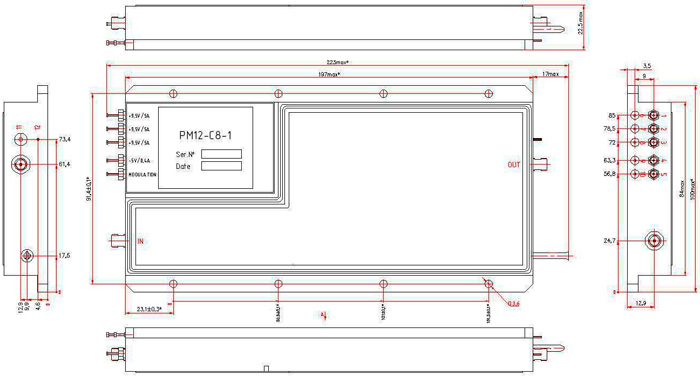 Рис.1. Габаритный чертеж усилителя PM12-C8-1