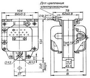 Рис.1. Габаритная схема электромагнита МИС 5100 тянущего исполнения